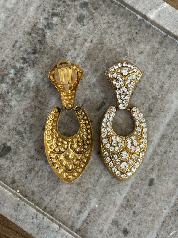 Boucles d'oreilles vintage clips strass – Image 2