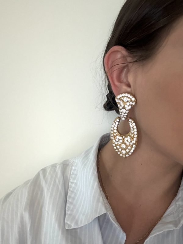 Boucles d'oreilles vintage clips strass – Image 3